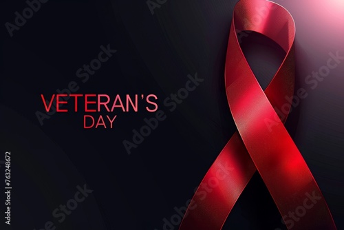 Red Ribbon on Black Background for Veterans Day Event