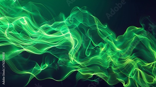 Dynamic illustration featuring vibrant neon green gradients and flowing waves.