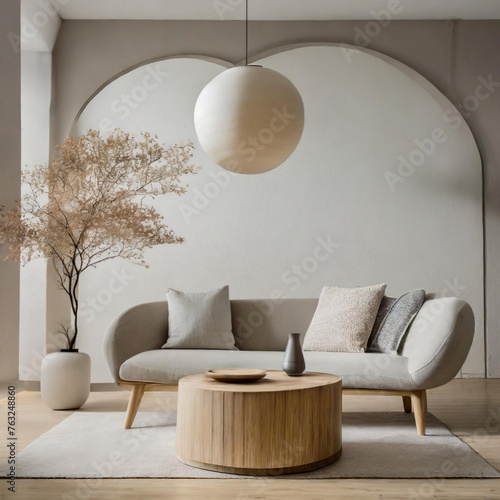  Minimalistyczne wnętrze salonu w stylu japandi