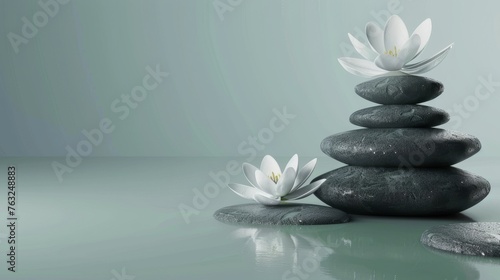 Stack of Rocks With White Flowers