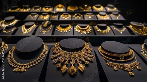 An impressive collection of gold necklaces, each piece reflecting the various styles and craftsmanship inherent in gold jewelry