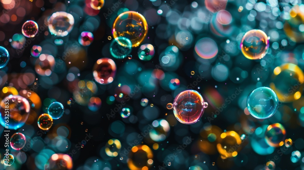 Isolated bubbles set against a dark background for a striking contrast  - obrazy, fototapety, plakaty 