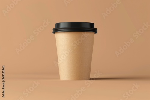 Aerial Coffee Cup Mockup for Branding & Packaging Designs. Blank White Cup Container with Clean & Hot Beverage for Closeup View & Copy Space