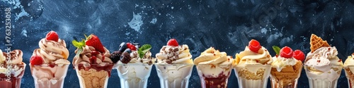 Assorted Summer Sundaes: A Delicious Collection of Various Ice Cream Desserts Perfect for Serving and Enjoying