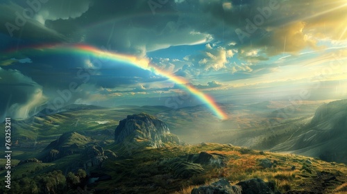 The emergence of a rainbow after a storm, symbolizing hope and the beauty that follows adversity