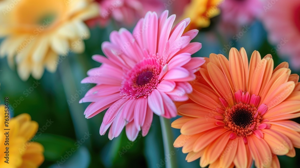 Closeup of Gerbera Daisies. Beautiful and Abloom Flower Petals Isolated on White Background Closeup of Gerbera Daisies. Beautiful and Abloom Flower Petals Isolated on White Background