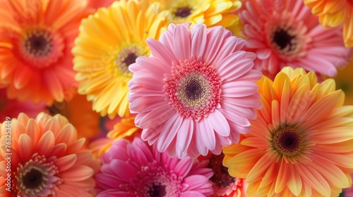 Closeup of Blooming Gerbera Daisies with Beautiful Flower Petals. Isolated Closeup of Abloom Daisy