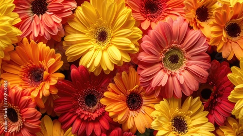 Closeup of Gerbera Daisies in Blooming State. Beautifully Isolated Daisy Flowers with Flower Petals in Abloom