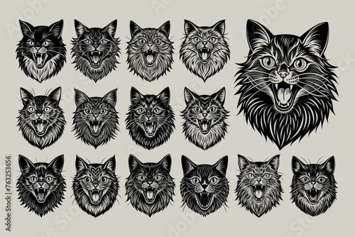 Funny meowing persian cat head silhouette design bundle