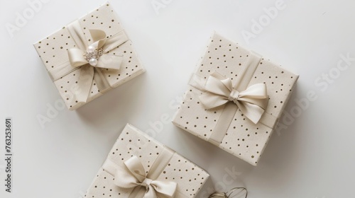 Two elegant gift boxes designed for jewelry, presented against a white background in a top view, encapsulating the concept of gifting 