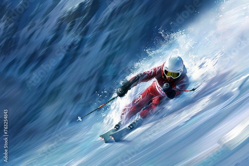 Intense Downhill Ski Race: Extreme Winter Sport Action Thrills Banner