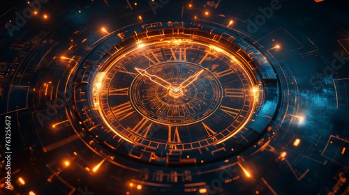 Futuristic Digital Clock Interface Technology merging Hud technology circle, Time and Time machine concept.