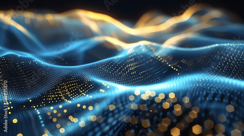 Data technology abstract futuristic illustration. Low poly shape with connecting dots and lines on dark background
