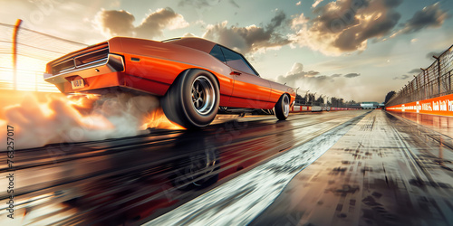 Speeding Muscle Car Leaving Smoke on the Track - Dynamic Racing Banner