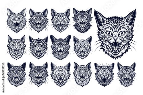 Funny meowing selkirk rex cat head silhouette design bundle