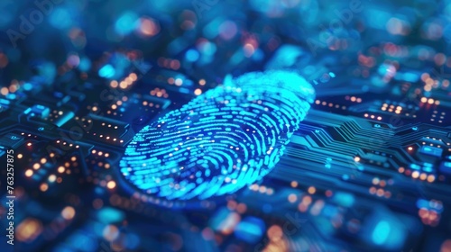 Cybersecurity system undergoing fingerprint verification, emphasizing the importance of advanced technology in ensuring digital security and data privacy photo