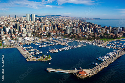 Aerial view of Kalamis Marina on the Marmara Sea coast of the Asian side of Istanbul, Turkey. photo