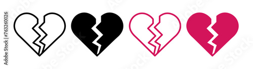Depictions of Heartbreak and Loss Icons. Symbols of Broken Hearts and Emotional Pain