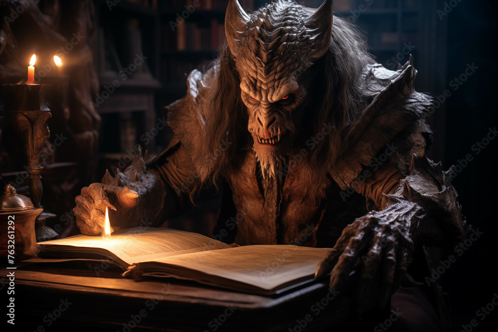 Half-human, half-demon monster Who is studying textbooks.