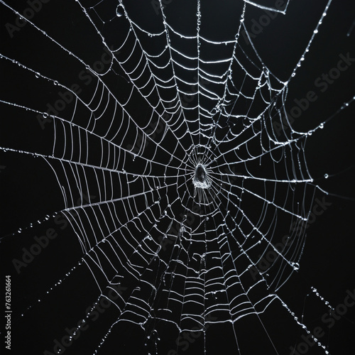Real spider web isolated on black background