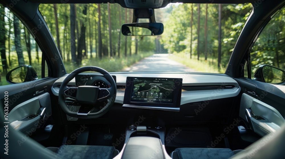 Self-driving car cockpit. Self-driving vehicle cockpit. Autonomous vehicle cockpit. Driverless car cockpit.
