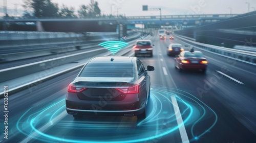 Adaptive cruise control concept for autonomous cars. Driver assistance system for autonomous cars. photo