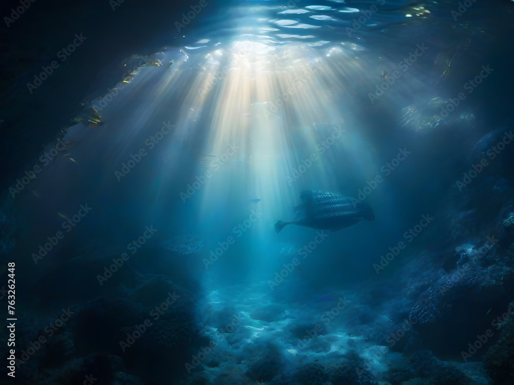 Fototapeta premium Underwater scene with rays of light