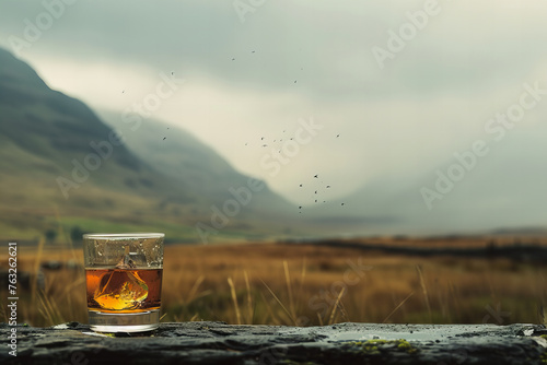 Serenity Amidst Nature with a Single Whisky Glass Banner