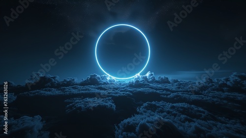 3D Render Abstract Cloud Illuminated with Neon