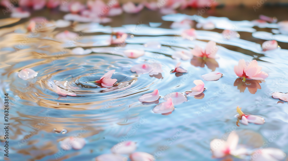 水面に浮かぶ桜の花びら Stock Photo | Adobe Stock