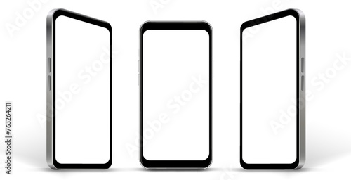 Realistic smartphone mockup. Mobile phone vector with isolated on white background. Device front view. 3D mobile phone with shadow. Realistic, high quality smart phone mockup for ui ux presentation.