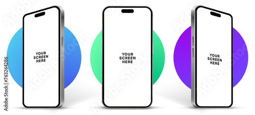 Realistic smartphone mockup. Mobile phone vector with isolated on white background. Device front view. 3D mobile phone with shadow. Realistic, high quality smart phone mockup for ui ux presentation.