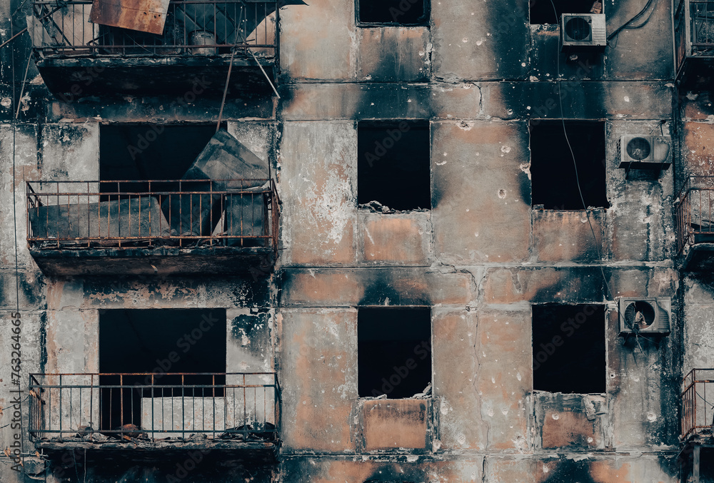 destroyed and burned houses in the city Russia Ukraine war destroyed and burned houses in the city Russia Ukraine war