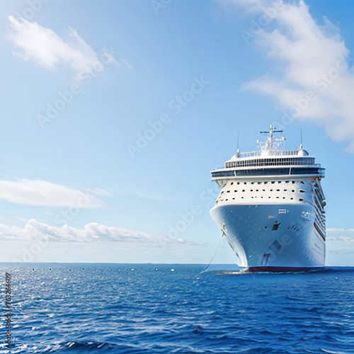 a big cruise liner sails on the sea, view from the water