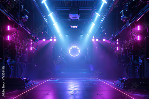 A sci-fi style laser illuminated stage. AI technology generated image photo