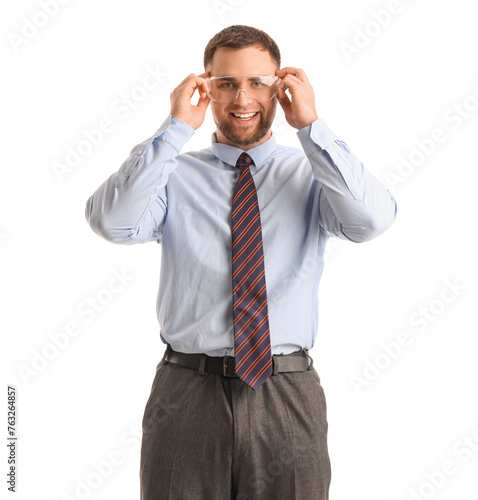 Funny businessman in safety...