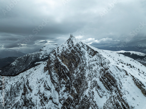 Aerial view of Mount Boldone and Palon peak in the alps, Trentino, Italy. photo