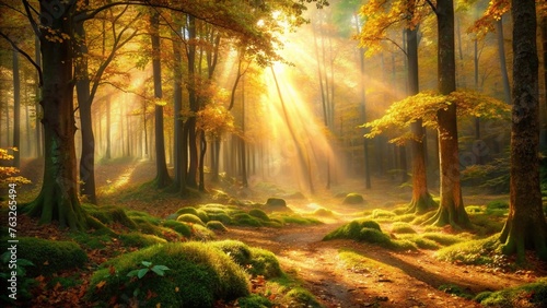 magical-forest-landscape-with-sunbeam-lighting-up