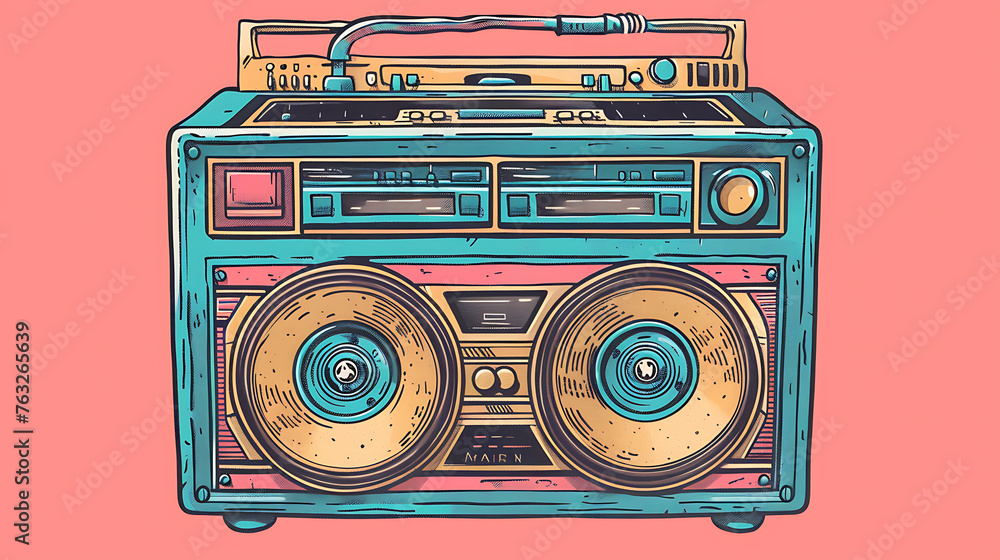 Vintage boombox sound system. 1980s Boom Box Cassette Tape Player. Old ...