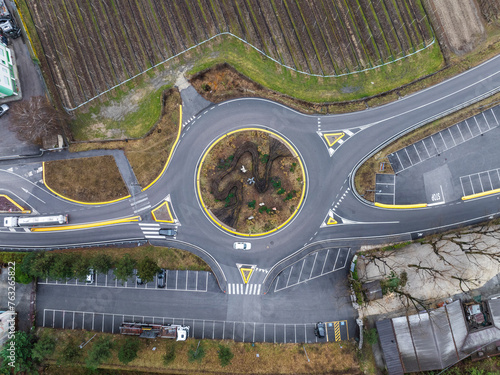 Aerial view of beautiful city road infrastructure, Salorno, South Tyrol, Italy. photo