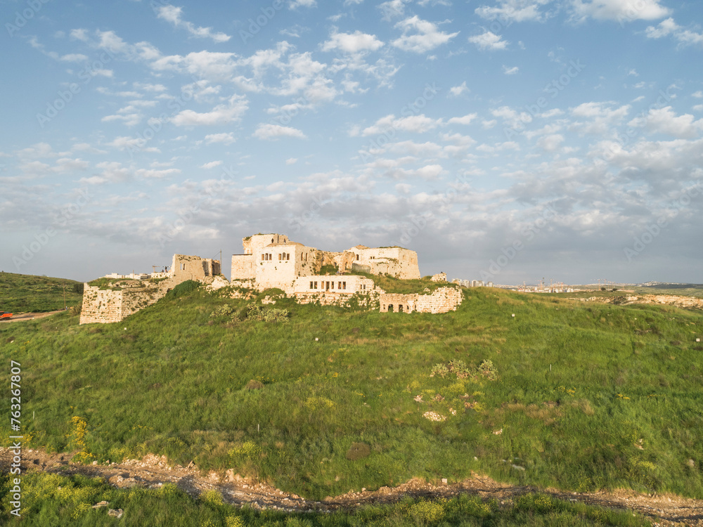 Aerial view of Migdal Tsedek National Park, Rosh HaAyin, Israel. Aerial view of Migdal Tsedek National Park, Rosh HaAyin, Israel.