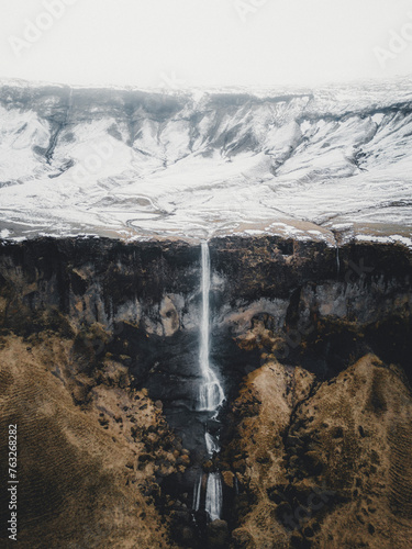 Aerial view of Foss a Sidu waterfall, Iceland. photo