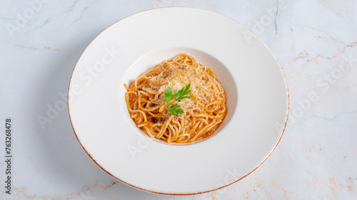 Pasta Bolognese in plate isolated