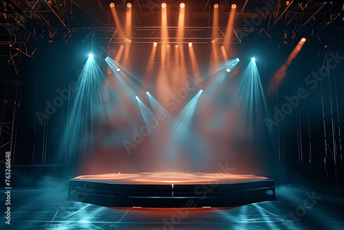 Rock stage lighting effects. AI technology generated image