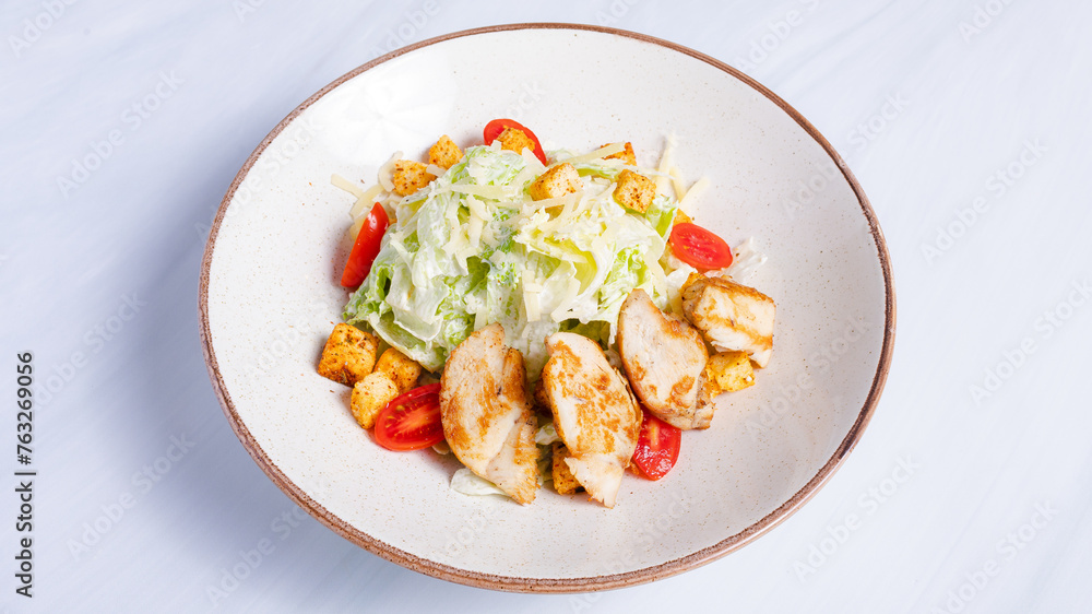 Chicken Caesar salad bowl top view