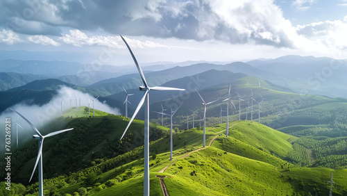 Hybrid Renewable Power Plant: Wind Turbines and Solar Panels Amidst a Beautiful Landscape