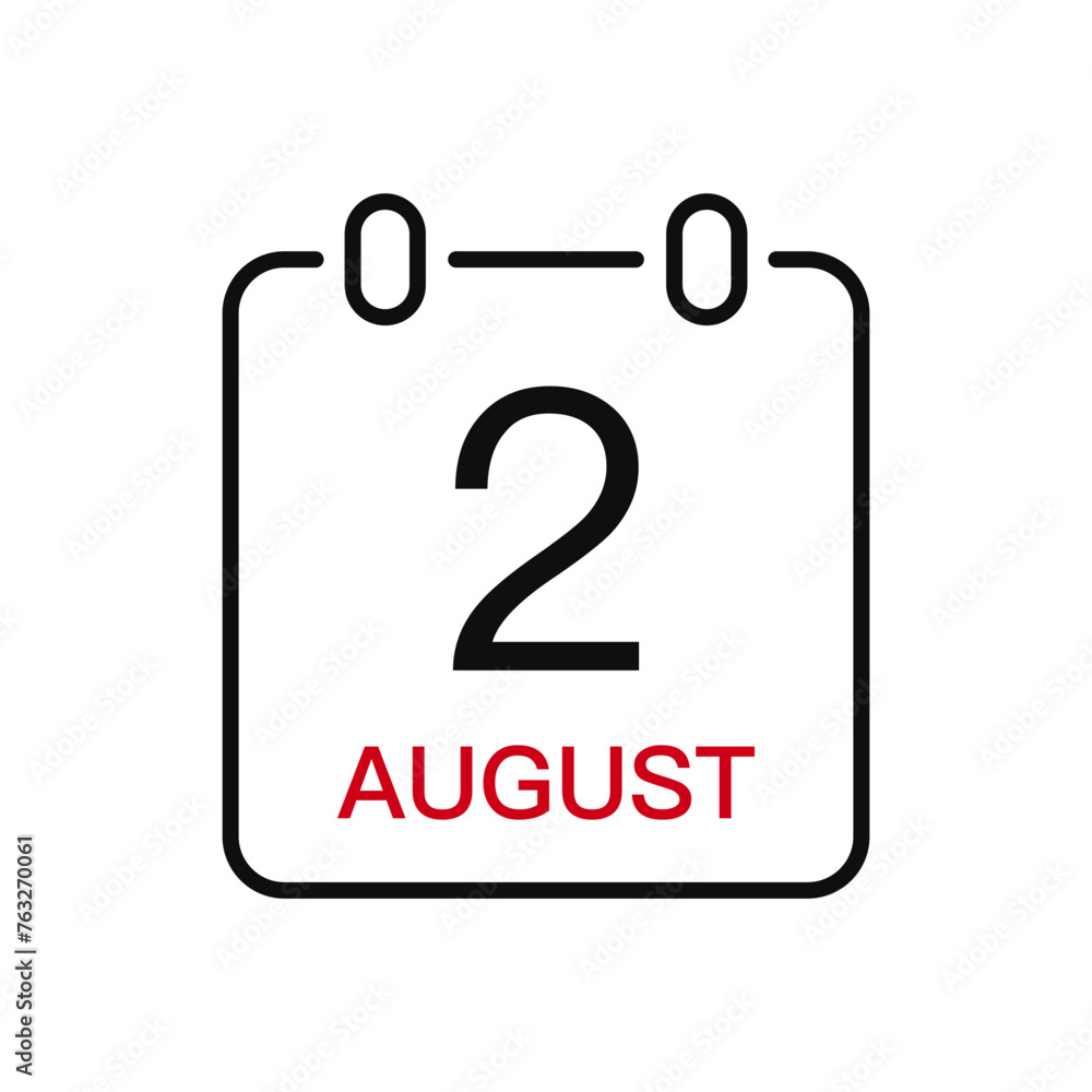 August 2 date on the calendar, vector line stroke icon for user interface. Calendar with date, vector illustration. August 2 date on the calendar, vector line stroke icon for user interface. Calendar with date, vector illustration.