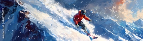 thrill and excitement of a snowboarding adventure in a stunning, snow-covered mountain landscape