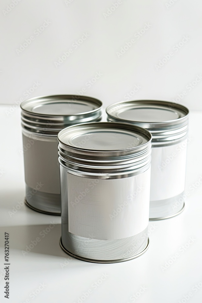 Group of canned food with no label isolated on white background. Group of canned food with no label isolated on white background.