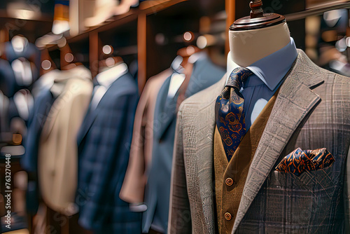 Business men's suit store indoor. AI technology generated image